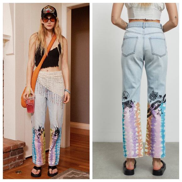 BDG Urban Outfitters High Rise Cowboy Graffiti Artwork Jeans Size 27 - Picture 1 of 13